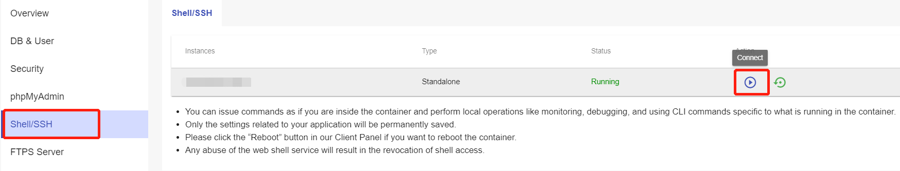 Access CLI Console from the Shell/SSH page on Client Panel